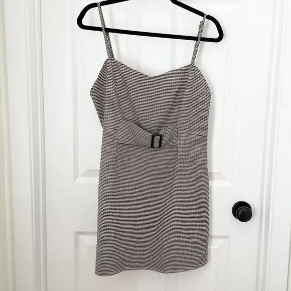 Women Free People My Girl Houndstooth Mini Dress in Medium Gray Size 12 - Picture 2 of 9